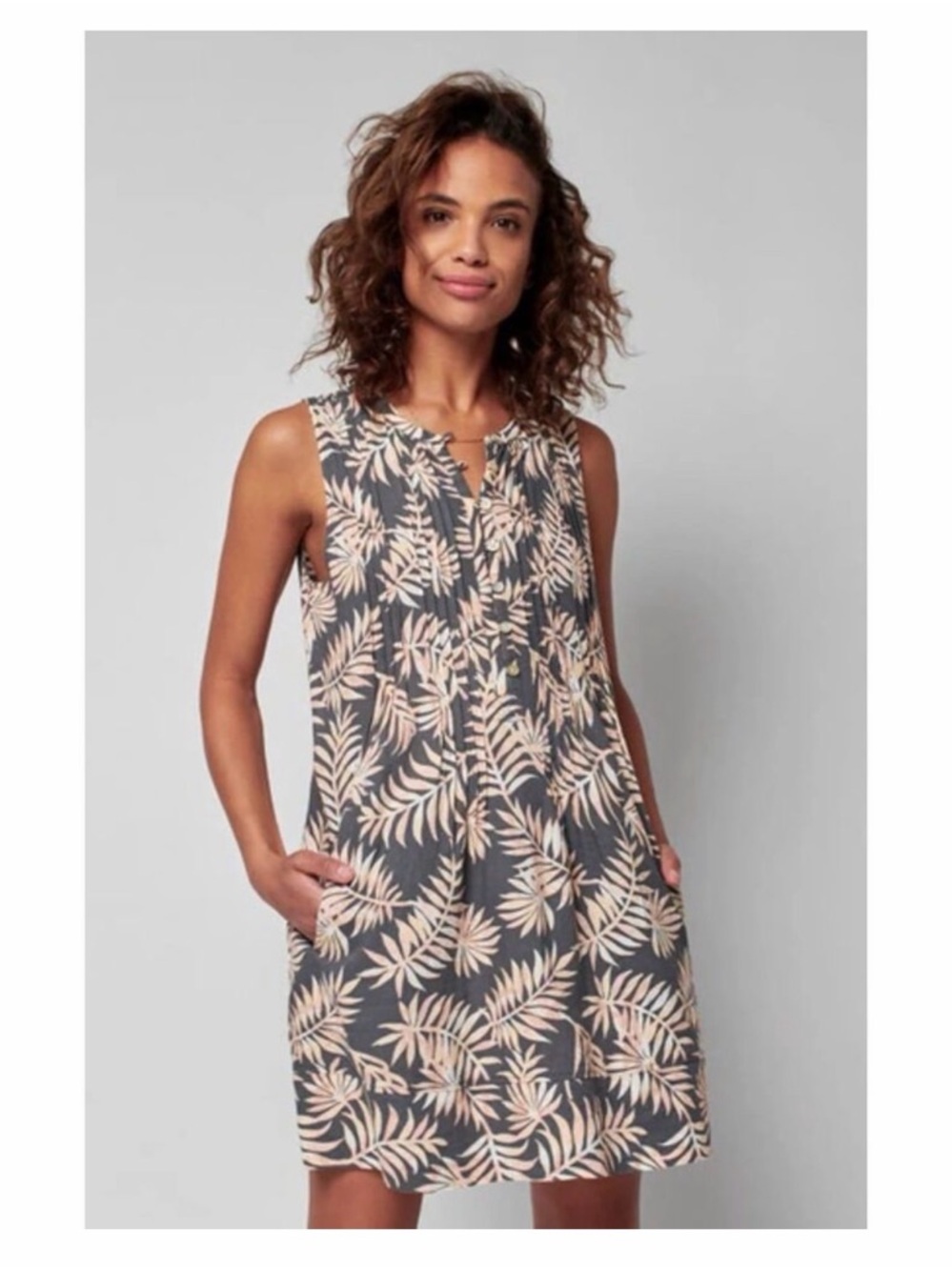 Faherty Bohemian Minimalist Tropical Vacation Linen Blend Midi Dress